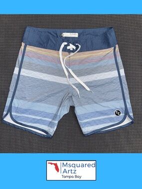 Ezekiel Board Shorts Size 32 Blue Striped Swim Surf Stretch Hybrid
